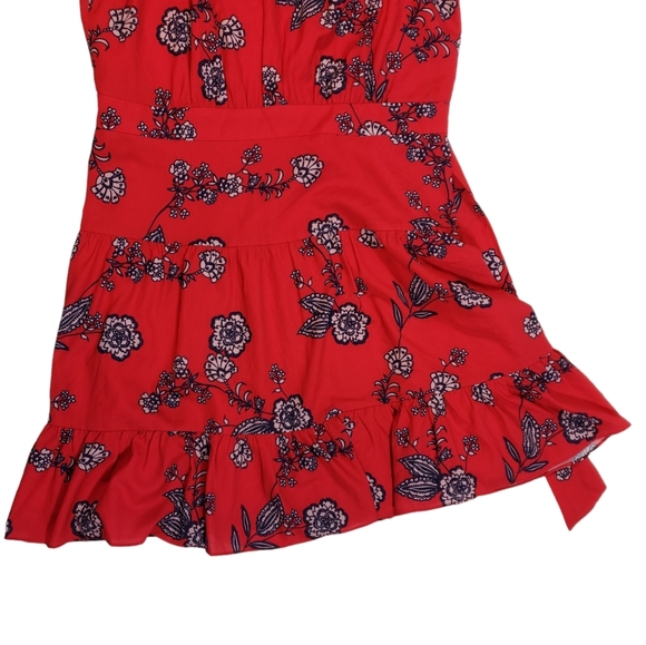 Eliza J Red Floral Print Mini Dress Size 14 Mock Neck Open Back Bow Feminine - Picture 9 of 15